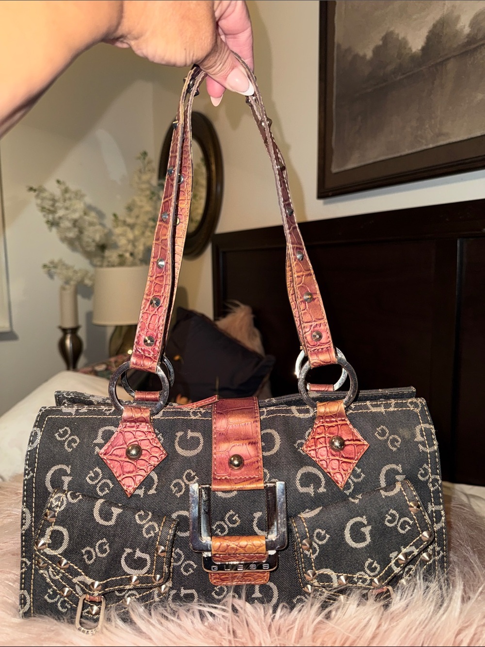 VINTAGE Y2K GUESS DENIM STUDDED PURSE